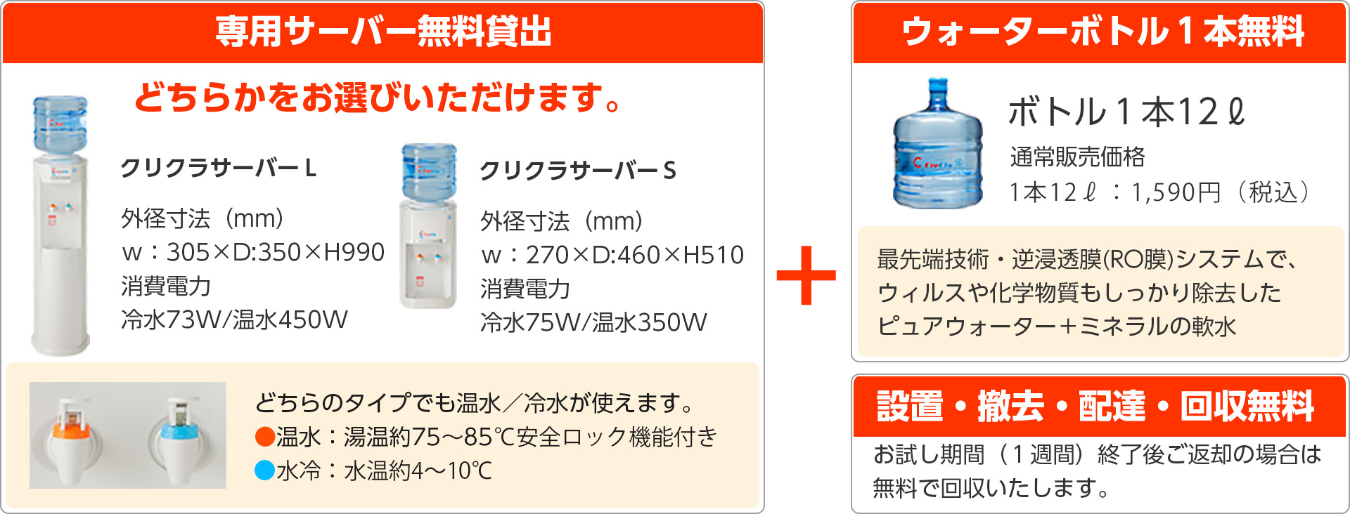 専用サーバー無料貸出　ウォーターボトル1本無料　設置・撤去・配達・回収無料